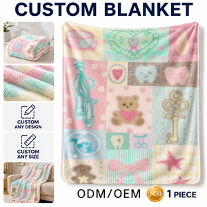 <span class=keywords><strong>Couverture</strong></span> décorative douce en <span class=keywords><strong>patchwork</strong></span> pastel à motif ours en peluche et nœud, pour dortoir, coin lecture, cadeau boutique, export direct - Product Image 1