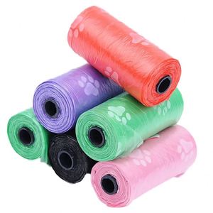 Sacs de toilette jetables imprimés pour animaux de compagnie, colorés et portables, 15 paquets par rouleau - Product Image 1