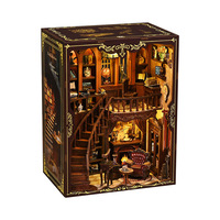 DIY Serre-livres en bois style cabane antique, niche à livres créative, modèle de maison miniature 3D à assembler, fait main, 21x11x16cm
