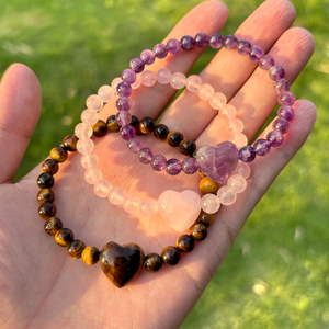 Natural Tiger's Eye and <b>Amethyst</b> Heart-Shaped Bead <b>Bracelet</b> Wholesale Energy <b>Bracelet</b> Jewelry - Product Image 3