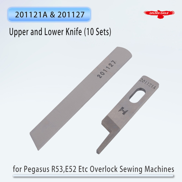 201121A + 201127 (Thin) Upper and Lower Knife for Pegasus R53, E52, E56, S52, EXT5214 Overlock Sewing Machines Blade (10 Sets)