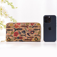 Dompet Panjang Wanita Kulit PU Vintage Artistik Unik Tempat Kartu Tas Clutch Bermotif Serat Kayu Kapasitas Besar Dompet Koin