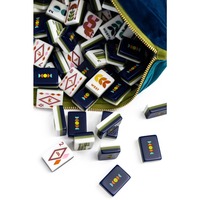 Jeu de Mahjong MCM Vert Olive Rétro Géométrique Floral Américain avec Tuiles à Motifs Artistiques et Pochette en Velours - Bam Bird Boutique