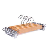 Cintres en bois massif naturel pour pantalons et jupes, avec 2 pinces réglables anti-rouille