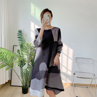 Vestido de Moda con Estampado Degradado, Casual/Formal, Plisado, Hasta la Rodilla, Lavable, Antiestático, para Mujer, Talla Grande, Cintura Natural, ODM