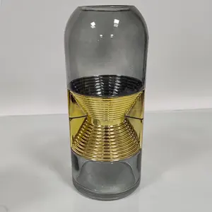 Handgeblazen Glazen Vazen Speciaal Gevormd Grijs Transparant Vaasglas Met Trechter Goud Gegalvaniseerd Voor Huisdecoratie