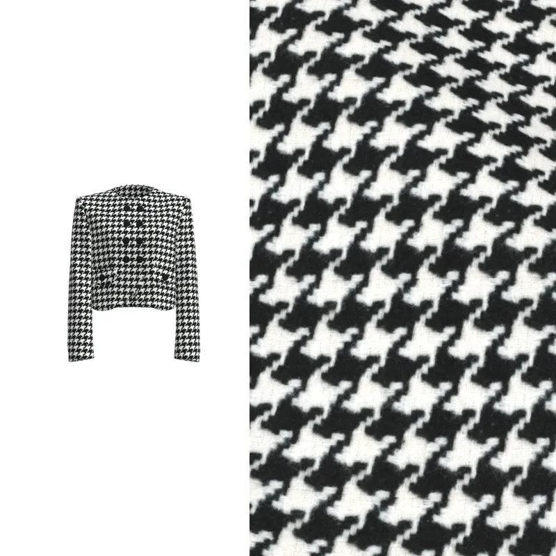 Wholesale Winter Houndstooth Yarn Dyed Woven Polyester Wool Tweed Fabric For Women Coat