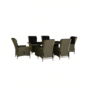 Set da Pranzo da Giardino in Rattan Marrone per 6 Persone, Resistente alle Intemperie, Design Contemporaneo con Struttura in Metallo - Product Image 1
