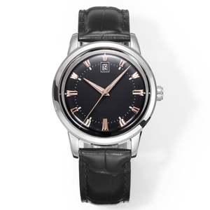 Elegante Reloj de Vestir con Números Romanos Antiguos para Hombre, con Esfera de Agujas, Caja de Acero Inoxidable Negra, Correa de Cuero, Reloj de Cuarzo - Product Image 2