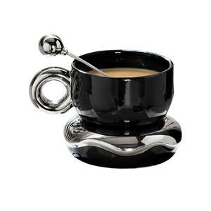 Hsc20230607 1 Juego de taza y platillo de café, 230 ml, plateado electroplacado, diseño creativo, vajilla moderna - Product Image 3