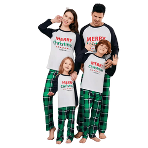 Nuovo stile sorella-fratello abbinata lettere di natale stampa pantaloni lunghi a maniche colorate per abiti di famiglia - Product Image 1