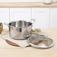 Set Peralatan Masak Stainless Steel 6 Buah Gaya Amerika, Aman untuk Oven dan Mesin Cuci Piring, Tutup Kaca Ramah Lingkungan, Panci dan Wajan dengan Dasar Berlapis Banyak