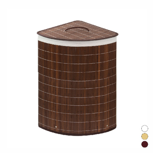 Cesto de Ropa Sucia Esquinero de 39 cm de Ancho y 68 cm de Largo, Diseño de Bambú Blanco, Almacenamiento para Ropa y Ropa de Cama - Product Image 1