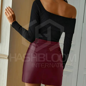 Best Price High Quality <b>Winter</b> Ladies Faux Leather Mini <b>Skirt</b> Zipper Closure Knitted Fabric Casual Style Bodycon Fit Natural - Product Image 3