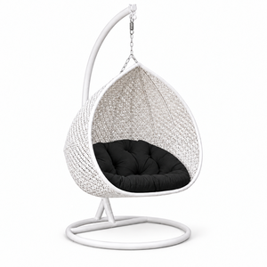 White Rattan Outdoor Lounge Set with Hanging <b>Chair</b> and Black Cushions for <b>Garden</b> Patio Use Durable Furniture - Product Image 2