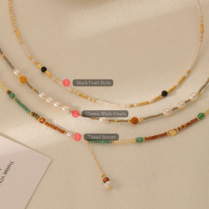 Nuevo collar de perlas de estilo bohemio con borla Collares de cuentas de moda Hecho principalmente de aleación Precio competitivo - Product Image 5