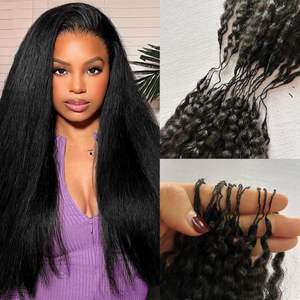 Extensiones de Cabello Humano Virgen al por Mayor, Estilo Yaki, Cabello Lacio Rizado Invisible, 20 Pares, Sin Nudos, Estilo Pluma - Product Image 3