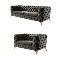 Ensemble de canapé de bureau en cuir de luxe chesterfield 3 2 1, design moderne, canapé de salon en velours et causeuse
