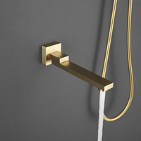Ensemble de robinetterie de douche encastrée dorée avec pommeau de douche cascade et pluie, système de salle de bain mural 3 fonctions et douchette à main