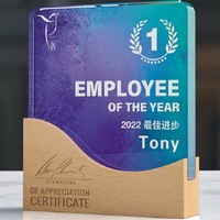 Plaque en Cristal d'Acajou Personnalisée avec Logo, Étanche, Polie, Gravée au Laser, Prémier Prix de Reconnaissance des Employés Testé par le Temps, Créatif pour le Bureau