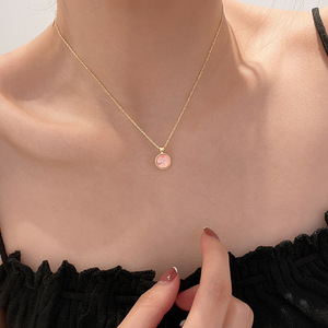 Round Aurora Necklace Moonstone Clavicle Chain Stainless Steel Everyday Wearing Simple Elegant Summer Style - Product Image 2