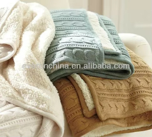 Ma Thuật Màu Xanh Lá Cây 50cz65 Acrylic Cotton Cable Knit Chăn Với Faux Lambswool Trở Lại Thiết Kế Mới Chăn - Product Image 2