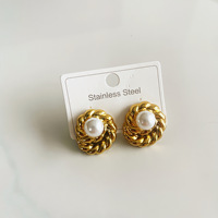 ES429 Boucles d'oreilles statement en acier inoxydable plaqué or, vente en gros, ensemble de boucles d'oreilles clous/cerceaux texturées vintage