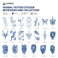 Autocollants de tatouage semi-permanents aux herbes, 80 motifs, 110x180mm, vente en gros