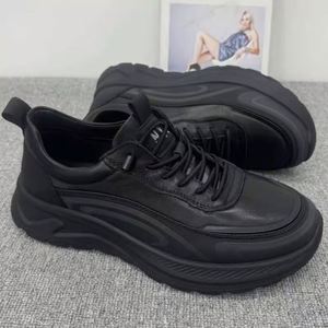 Zapatos de Cuero Genuino Negro para Hombre, Transpirables, Suaves, con Suela Gruesa, Versátiles, Ligeros, Deportivos, Casuales, para Correr - Product Image 2