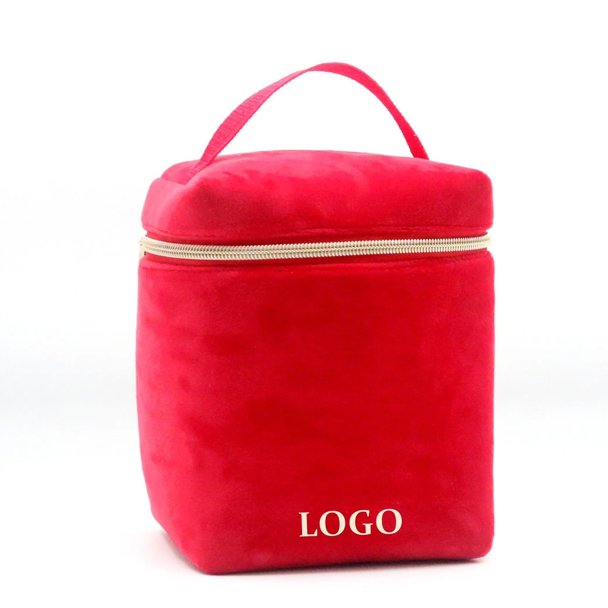 Red Bulk Toilet Bag for Ladies Red Flannel Wholesale Bulk Custom Travel Velvet Makeup Bag Large Polyester Cotton Cosmetic Bags