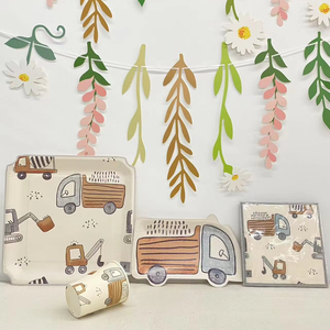 DAMAI Construction Themed Party <b>Tableware</b> Set Kids Birthdays <b>Disposable</b> Plate Paper Cups Napkins for 8 Guests Children Birthday - Product Image 1