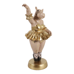 Statuetta di Ippopotamo Ballerina in Resina con Finitura Dorata, Pezzo d'Arte per Arredamento Casa, Soggiorno, Ufficio, Bagno - Product Image 2