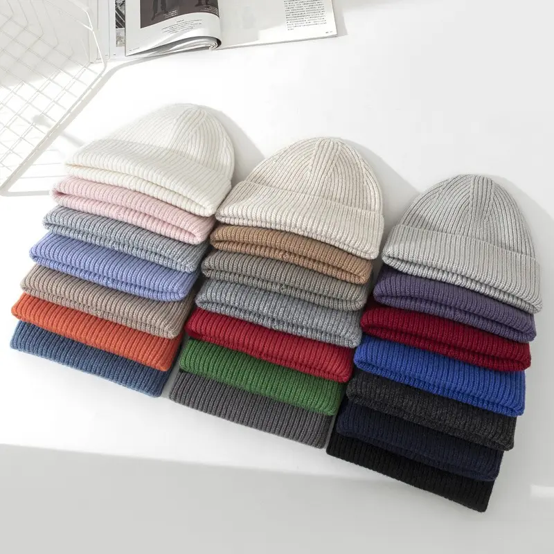 100% Len Thời Trang Mới Phong Cách Mùa Đông Mềm Bán Buôn Mũ Tùy Chỉnh Tinh Khiết Màu Cashmere Len Beanie Đan Mũ Nhà Cung Cấp Cho Nam Giới Phụ Nữ