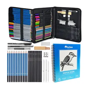 Bview Art Supplies 72 Peças e 100 Folhas Sketchbook Desenho Esboço Kit para Colorir Desenho