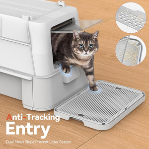Fábrica al por mayor diseño mínimo caja de arena para gatos de acero inoxidable entrada lateral semicerrada plástico Pee Shield gato portátil - Product Image 5