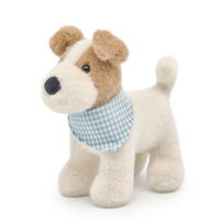 Peluche chien adorable de haute qualité avec bandana, jouet en peluche doux rembourré en coton PP, écharpe à carreaux bleue mignonne, cadeau pour enfants