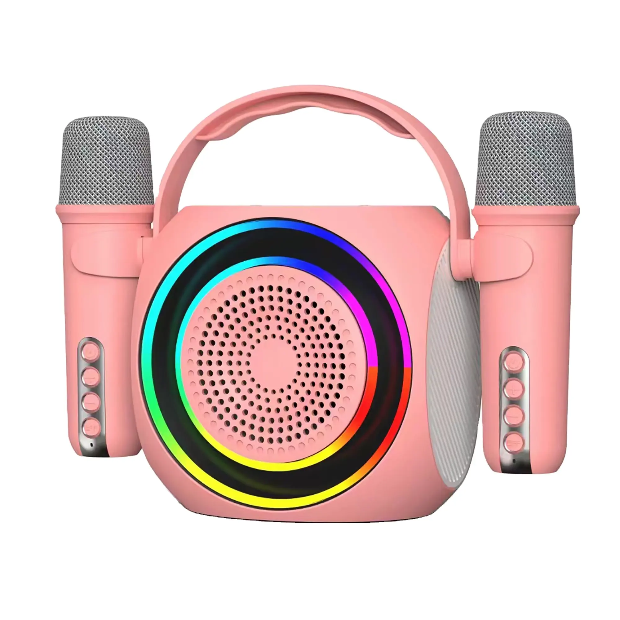 Sistem Karaoke Bluetooth Mini portabel lampu LED RGB 5W pengeras suara mikrofon USB Aux Audio baterai suara Audio rumah