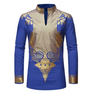 Autumn African Clothes For Men Casual Stand-up Collar Dashiki Long Sleeve Striped Adult Man Shirt