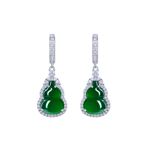 FYED3508 Natural Green Agate Gold Plated Drop <b>Earrings</b> Classic Chinese Style Long Gourd <b>Wedding</b> - Product Image 1