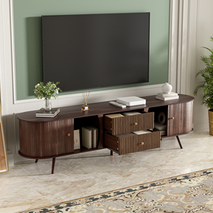 70 Inch Mid Century Modern Wood TV Stand for 80 Inch TVs Living Room Furniture with Adjustable Storage Shelves - Product Image 4