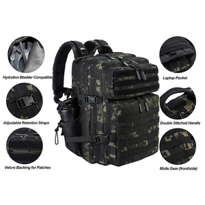 Sac à dos tactique Trailpop en toile Oxford haute densité résistante à l'eau, équipement de <span class=keywords><strong>patrouille</strong></span>, 45L, noir camouflage - Product Image 5