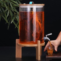 Distributeur de Boissons, Jus et Eau en Verre Borosilicate de Haute Qualité, Contenant de Fermentation 5L, 7.5L, 10L avec Robinet et Couvercle en Bambou
