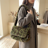 Nouveau sac fourre-tout en fausse fourrure de vison imprimé léopard, style urbain, sac à bandoulière en peluche grande capacité pour l'automne et l'hiver