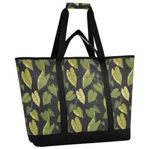 Large Capacity Hawaiian Kalo Design Black Adult Women Grocery Shop Insulated Tote Customize Cooler Bag With Logo - Product Image 2