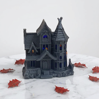 Ornement de maison hantée en résine, fabrication OEM/ODM, polyrésine personnalisée, peint à la main, style gothique, avec éclairage LED, décoration de table pour Halloween, fabricant