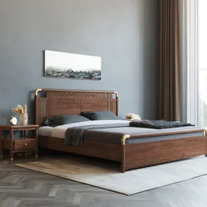 Sunrise-cama de madera sólida para dormitorio, mueble de matrimonio de lujo, diseño sencillo y moderno