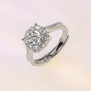 <b>Silver</b> Plated Wedding <b>Ring</b> for Women Luxury Delicate Engagement <b>Rings</b> Petal Simulation Moissanite Diamond Open <b>Adjustable</b> <b>Ring</b> - Product Image 5