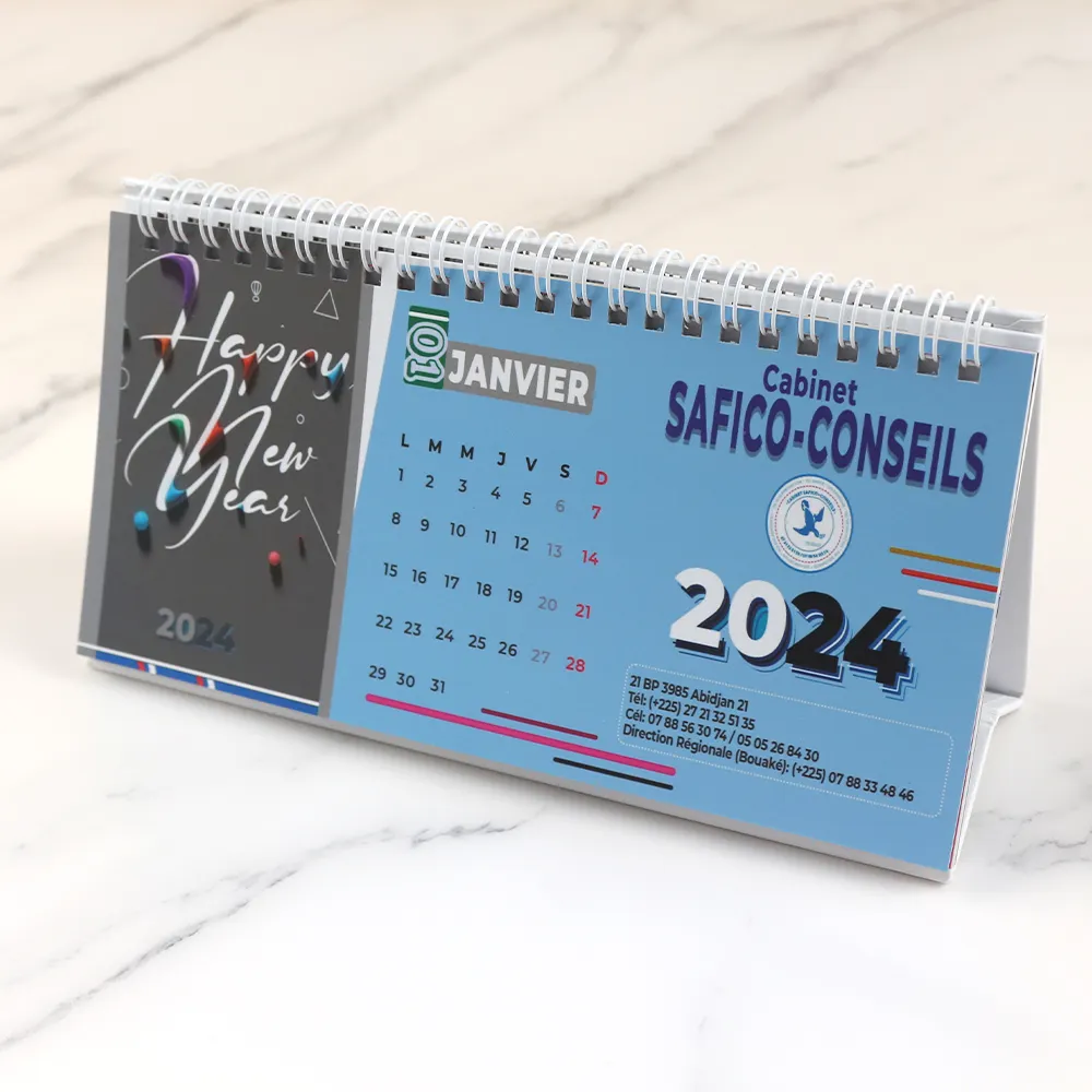 Calendario da tavolo rilegato a spirale Design personalizzato personalizzato all'ingrosso per la pubblicità