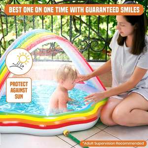 Piscine gonflable pour enfants en PVC arc-en-ciel avec arroseur et auvent solaire 51x40, piscine de jeux aquatiques pour enfants - Product Image 4
