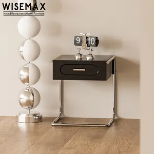 WISEMAX FURNITURE Modern bedroom furniture black cube wood bedside cabinet storage drawers nightstand with metal base